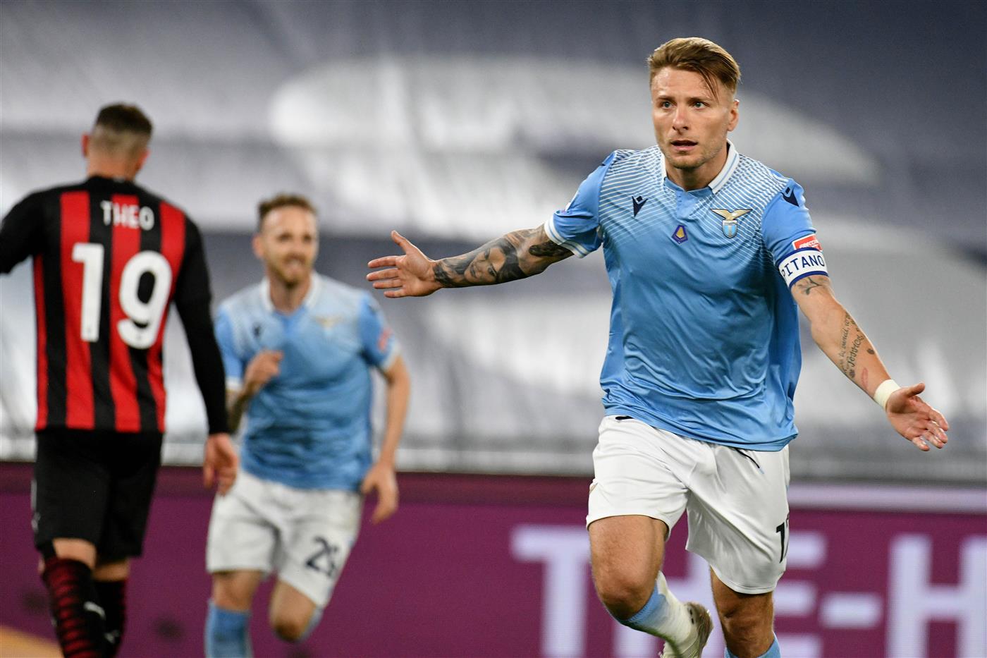 ROME, ITALY - APRIL 26: Ciro Immobile of SS Lazio celebrates a third goal during the Serie A match between SS Lazio and AC Milan at Stadio Olimpico on April 26, 2021 in Rome, Italy. (Getty Images)