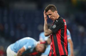 ROME, ITALY - APRIL 26: Mario Mandzukic of A.C. Milan looks dejected during the Serie A match between SS Lazio and AC Milan at Stadio Olimpico on April 26, 2021 in Rome, Italy. (Getty Images)