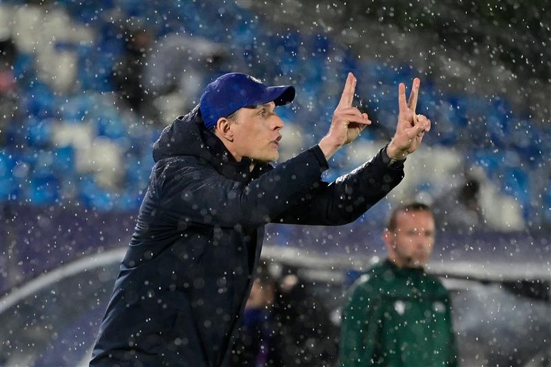 Chelsea's German coach Thomas Tuchel gestures during the UEFA Champions League semi-final first leg football match between Real Madrid and Chelsea at the Alfredo di Stefano stadium in Valdebebas, on the outskirts of Madrid, on April 27, 2021. (Getty Images)