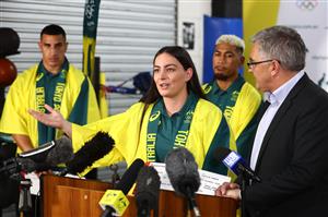 GOLD COAST, AUSTRALIA - MAY 04: Caitlin Parker speaks to media after the announcement of the Australian boxing squad for the 2020 Tokyo Olympic Games, at Gold COast PCYC on May 04, 2021 in Gold Coast, Australia. (Getty Images)