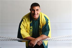 GOLD COAST, AUSTRALIA - MAY 04: Justis Huni poses after the announcement of the Australian boxing squad for the 2020 Tokyo Olympic Games, at Gold COast PCYC on May 04, 2021 in Gold Coast, Australia.  (Getty Images)
