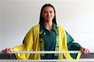 GOLD COAST, AUSTRALIA - MAY 04: Skye Nicolson poses after the announcement of the Australian boxing squad for the 2020 Tokyo Olympic Games, at Gold COast PCYC on May 04, 2021 in Gold Coast, Australia.  (Getty Images)