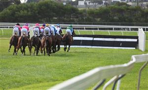 WARRNAMBOOL, AUSTRALIA - MAY 06: General view in Race 7, the Grand Annual Steeplechase, on Grand Annual Day during the Warrnambool Jumps Carnival at Warrnambool Racing Club on May 06, 2021 in Warrnambool, Australia. (Photo by Vince Caligiuri/Getty Images)