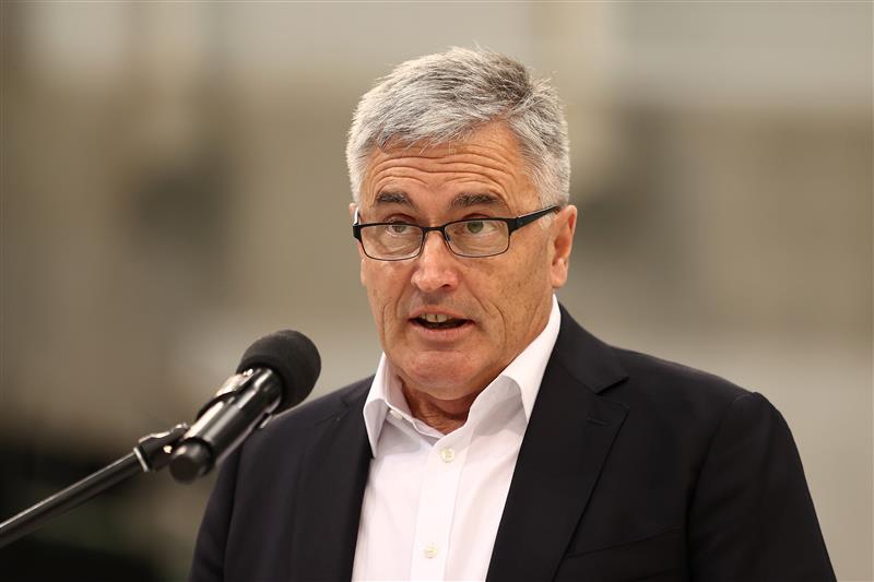 SYDNEY, AUSTRALIA - MAY 13: Chef de Mission, Australian Olympic Team Ian Chesterman speaks during the Australian 2020 Tokyo Olympic Games Swimming Uniform Launch at Sydney Olympic Park Aquatic Centre on May 13, 2021 in Sydney, Australia. (Photo by Cameron Spencer/Getty Images)
