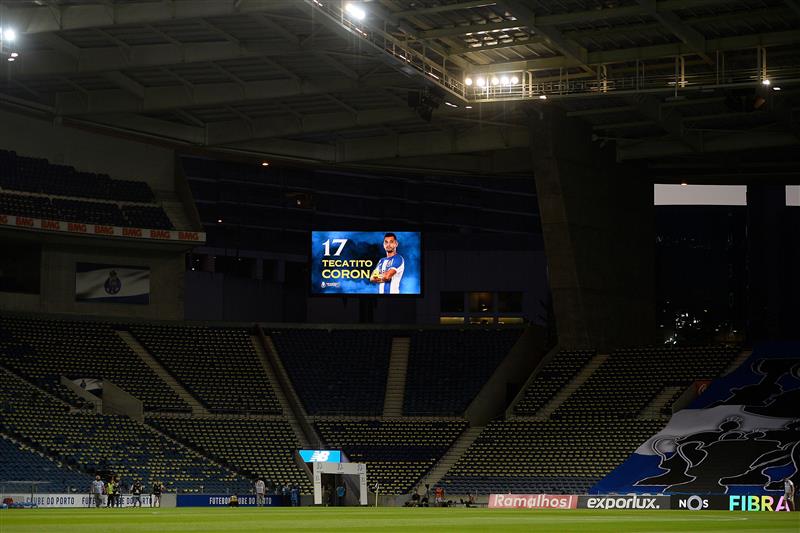 A general view shows the empty Dragao stadium in Porto before the start of the Portuguese League football match between FC Porto and Os Belenenses being played behind closed doors on July 5, 2020. (Getty Images)