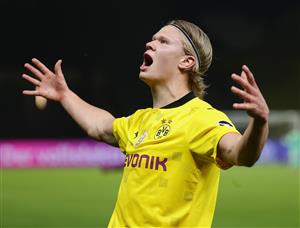 BERLIN, GERMANY - MAY 13: Erling Haaland of Borussia Dortmund celebrates his team's second goal during the DFB Cup final match between RB Leipzig and Borussia Dortmund at Olympic Stadium on May 13, 2021 in Berlin, Germany. (Getty Images)
