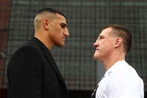 BRISBANE, AUSTRALIA - MAY 19: Paul Gallen and Justis Huni face off during a media opportunity at Suncorp Stadium on May 19, 2021 in Brisbane, Australia. (Getty Images)