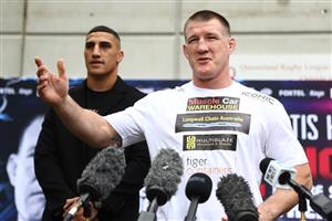 BRISBANE, AUSTRALIA - MAY 19: Paul Gallen and Justis Huni speak to media during a media opportunity at Suncorp Stadium on May 19, 2021 in Brisbane, Australia. (Getty Images)