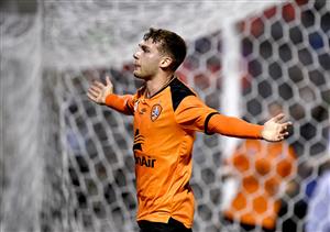 BRISBANE, AUSTRALIA - MAY 25: Alex Parsons of the Roar celebrates after scoring a goal during the A-League match between the Brisbane Roar and Melbourne City at Moreton Daily Stadium, on May 25, 2021, in Brisbane, Australia. (Getty Images)