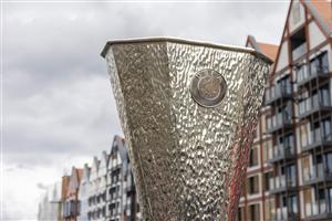 GDANSK, POLAND - MAY 26: Replica trophy is displayed at the Green Bridge (Zielony Most) in Old Town prior the UEFA Europa League Final between Villarreal CF and Manchester United on May 26, 2021 in Gdansk, Poland. (Getty Images)
