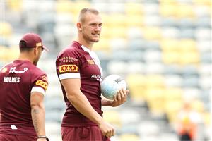 TOWNSVILLE, AUSTRALIA - JUNE 08: Coen Hess looks on during a Queensland Maroons State of Origin training session at Queensland Country Bank Stadium on June 08, 2021 in Townsville, Australia. (Photo by Mark Kolbe/Getty Images)