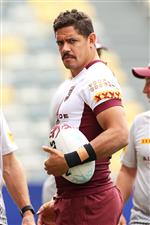 TOWNSVILLE, AUSTRALIA - JUNE 08: Dane Gagai watches on during a Queensland Maroons State of Origin training session at Queensland Country Bank Stadium on June 08, 2021 in Townsville, Australia. (Photo by Mark Kolbe/Getty Images)