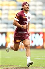 TOWNSVILLE, AUSTRALIA - JUNE 08: Valentine Holmes runs during a Queensland Maroons State of Origin training session at Queensland Country Bank Stadium on June 08, 2021 in Townsville, Australia. (Photo by Mark Kolbe/Getty Images)