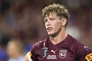 TOWNSVILLE, AUSTRALIA - JUNE 09: Harry Grant of the Maroons looks on during game one of the 2021 State of Origin series between the New South Wales Blues and the Queensland Maroons at Queensland Country Bank Stadium on June 09, 2021 in Townsville, Australia. (Photo by Ian Hitchcock/Getty Images)