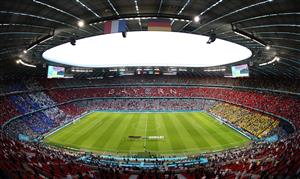 MUNICH, GERMANY - JUNE 15: A general view inside the stadium as both teams stand for the national anthem prior to the UEFA Euro 2020 Championship Group F match between France and Germany at Football Arena Munich on June 15, 2021 in Munich, Germany. (Getty Images)