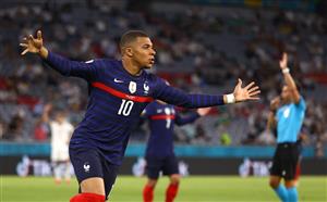MUNICH, GERMANY - JUNE 15: Kylian Mbappe of France celebrates a goal which is later ruled out for offside during the UEFA Euro 2020 Championship Group F match between France and Germany at Football Arena Munich on June 15, 2021 in Munich, Germany. (Getty Images)