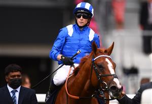 ASCOT, ENGLAND - JUNE 17: Jim Crowley on board Mohaafeth after winning the Hampton Court Stakes on Day Three of the Royal Ascot Meeting at Ascot Racecourse on June 17, 2021 in Ascot, England. A total of twelve thousand racegoers made up of Owners and the Public are permitted to attend the meeting due to it being an Events Research Programme (ERP) set up by the government due to the Coronavirus Pandemic. (Photo by Harry Trump/Getty Images)
