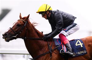 ASCOT, ENGLAND - JUNE 17: Frankie Dettori on board Stradivarius after finishing fourth during the Gold Cup on Day Three of the Royal Ascot Meeting at Ascot Racecourse on June 17, 2021 in Ascot, England. A total of twelve thousand racegoers made up of Owners and the Public are permitted to attend the meeting due to it being an Events Research Programme (ERP) set up by the government due to the Coronavirus Pandemic. (Photo by Harry Trump/Getty Images)
