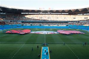 Stewards carry the team jerseys ahead of the UEFA EURO 2020 round of 16 football match between Belgium and Portugal at La Cartuja Stadium in Seville on June 27, 2021. (Getty Images)