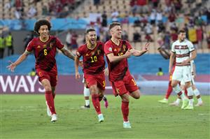 SEVILLE, SPAIN - JUNE 27: Thorgan Hazard of Belgium celebrates after scoring their side's first goal during the UEFA Euro 2020 Championship Round of 16 match between Belgium and Portugal at Estadio La Cartuja on June 27, 2021 in Seville, Spain. (Getty Images)