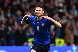LONDON, ENGLAND - JULY 06: Jorginho of Italy celebrates scoring their sides winning penalty in the penalty shoot out during the UEFA Euro 2020 Championship Semi-final match between Italy and Spain at Wembley Stadium on July 06, 2021 in London, England. (Getty Images)