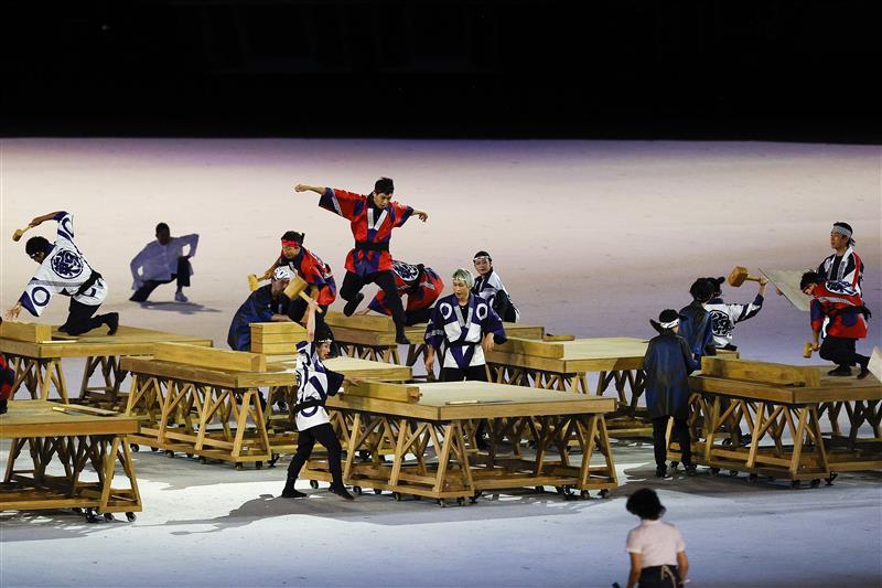 TOKYO, JAPAN - JULY 23: Performers in action during the Opening Ceremony of the Tokyo 2020 Olympic Games at Olympic Stadium on July 23, 2021 in Tokyo, Japan. (Getty Images)