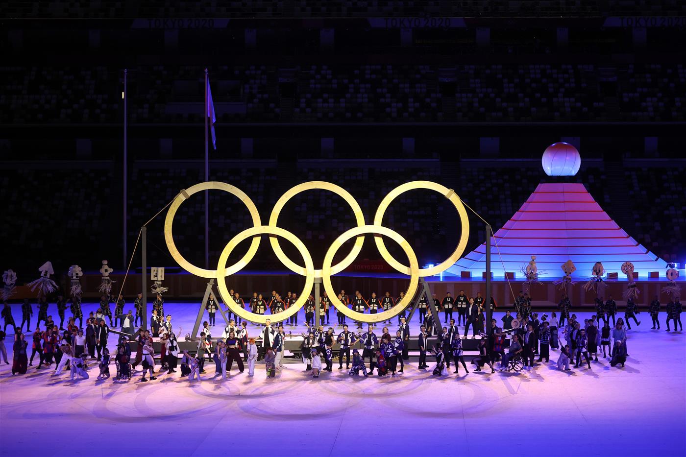 TOKYO, JAPAN - JULY 23: Performers are seen during the Opening Ceremony of the Tokyo 2020 Olympic Games at Olympic Stadium on July 23, 2021 in Tokyo, Japan. (Getty Images)