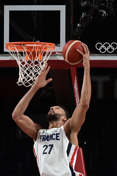 France's Rudy Gobert goes for the basket during the men's preliminary round group A basketball match between France and USA during the Tokyo 2020 Olympic Games at the Saitama Super Arena in Saitama on July 25, 2021. (Getty Images)