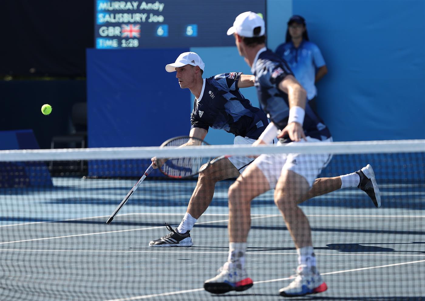 TOKYO, JAPAN - JULY 27: Andy Murray of Team Great Britain and Joe Salisbury of Team Great Britain play against Tim Putz of Team Germany and Kevin Krawietz of Team Germany in second round of the men's doubles tennis tournament at the Olympic Games. (Getty Images)