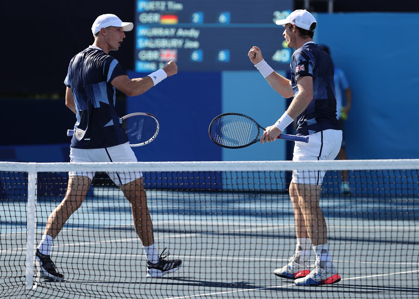 TOKYO, JAPAN - JULY 27: Andy Murray of Team Great Britain and Joe Salisbury of Team Great Britain play against Tim Putz of Team Germany and Kevin Krawietz of Team Germany in second round of the men's doubles tennis tournament at the Olympic Games. (Getty Images)