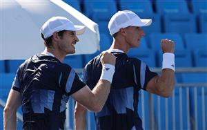 TOKYO, JAPAN - JULY 27: Andy Murray of Team Great Britain and Joe Salisbury of Team Great Britain play against Tim Putz of Team Germany and Kevin Krawietz of Team Germany in second round of the men's doubles tennis tournament at the Olympic Games. (Getty Images)