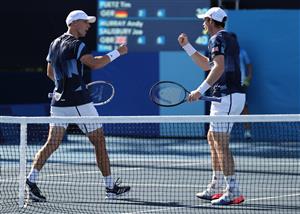 TOKYO, JAPAN - JULY 27: Andy Murray of Team Great Britain and Joe Salisbury of Team Great Britain play against Tim Putz of Team Germany and Kevin Krawietz of Team Germany in second round of the men's doubles tennis tournament at the Olympic Games. (Getty Images)