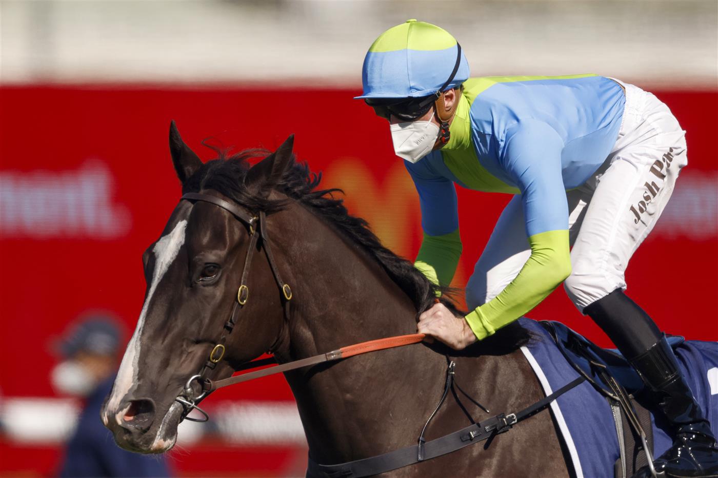 SYDNEY, AUSTRALIA - AUGUST 07: Joshua Parr on Matowatakpe wins race 4 the Billy Camer Handicap during Sydney Racing at Royal Randwick Racecourse on August 07, 2021 in Sydney, Australia. (Photo by Mark Evans/Getty Images)