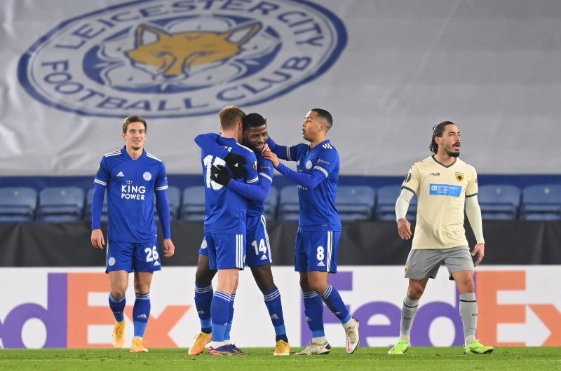 Leicester UEFA celebrate