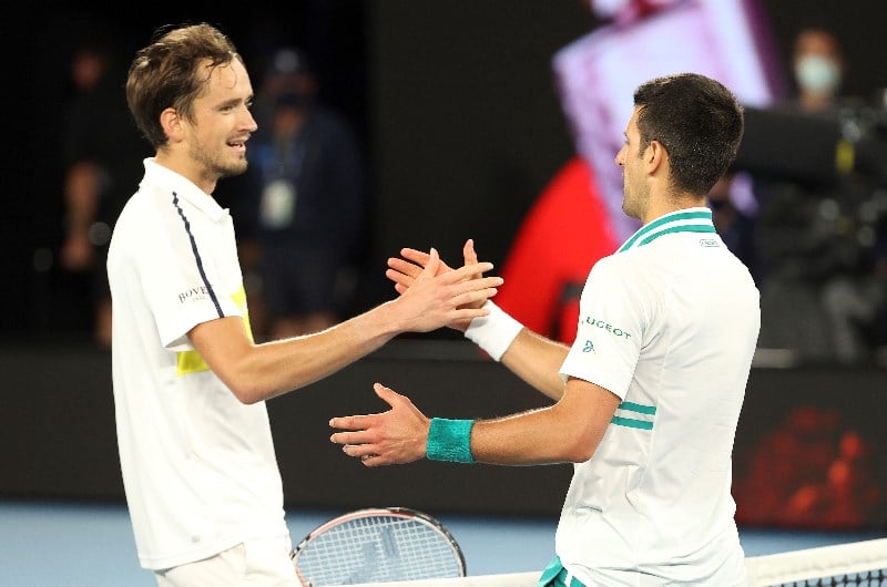 Novak Djokovic Daniil Medvedev shake