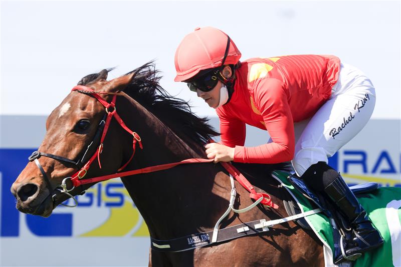 KEMBLA GRANGE, AUSTRALIA - SEPTEMBER 11: Rachel King on Philipsburg wins race 1 the Tab Highway Class 3 Handicap during Sydney Racing at Kembla Grange Racecourse on September 11, 2021 in Kembla Grange, Australia. (Photo by Mark Evans/Getty Images)