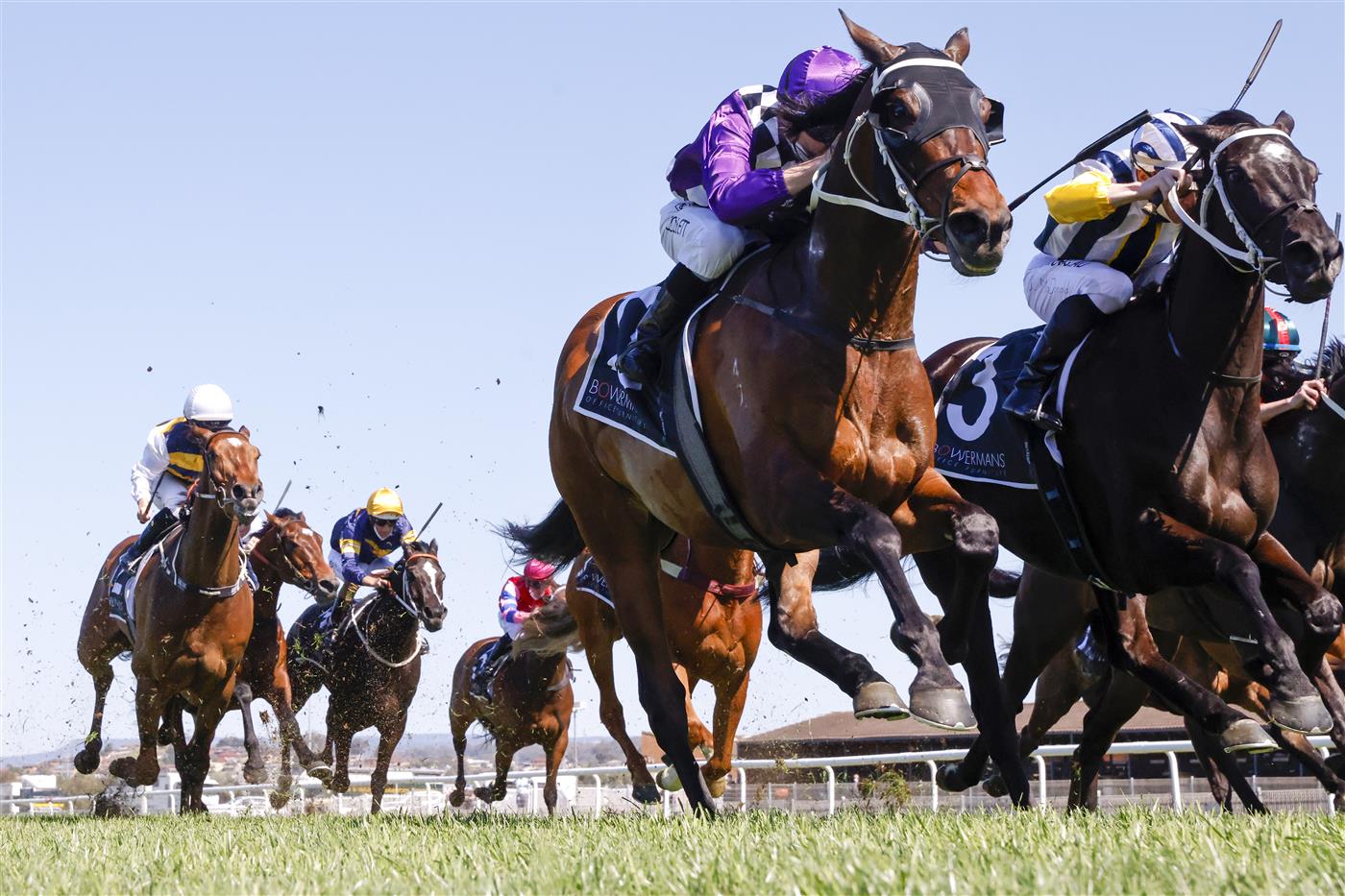 KEMBLA GRANGE, AUSTRALIA - SEPTEMBER 11: Jason Collett on Toomuchtobear wins race 3 the Bowermans Commercial Furniture Handicap during Sydney Racing at Kembla Grange Racecourse on September 11, 2021 in Kembla Grange, Australia. (Photo by Mark Evans/Getty Images)