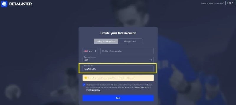 betmaster promo code NEWBONUS