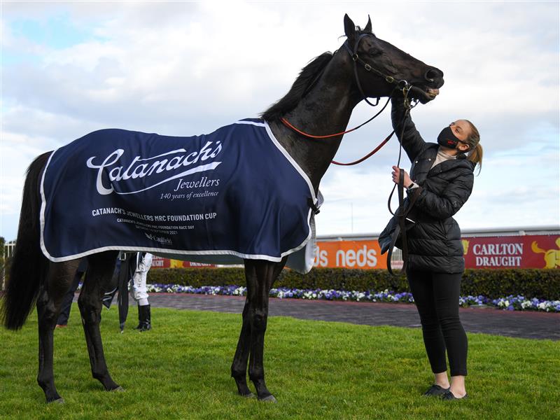MELBOURNE, AUSTRALIA - SEPTEMBER 18: Nonconformist after winning Race 7, the Catanach's Jewellers MRC Foundation Cup during Melbourne Racing at Caulfield Racecourse on September 18, 2021 in Melbourne, Australia. (Getty)