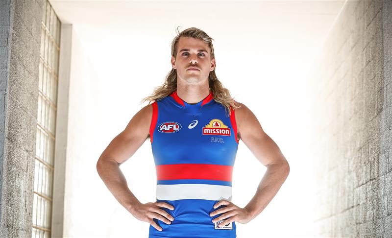 PERTH, AUSTRALIA - SEPTEMBER 20: Bailey Smith of the Bulldogs poses for a photograph during the Western Bulldogs photo opportunity on September 20, 2021 in Perth, Australia. (Photo by Michael Willson/AFL Photos via Getty Images)