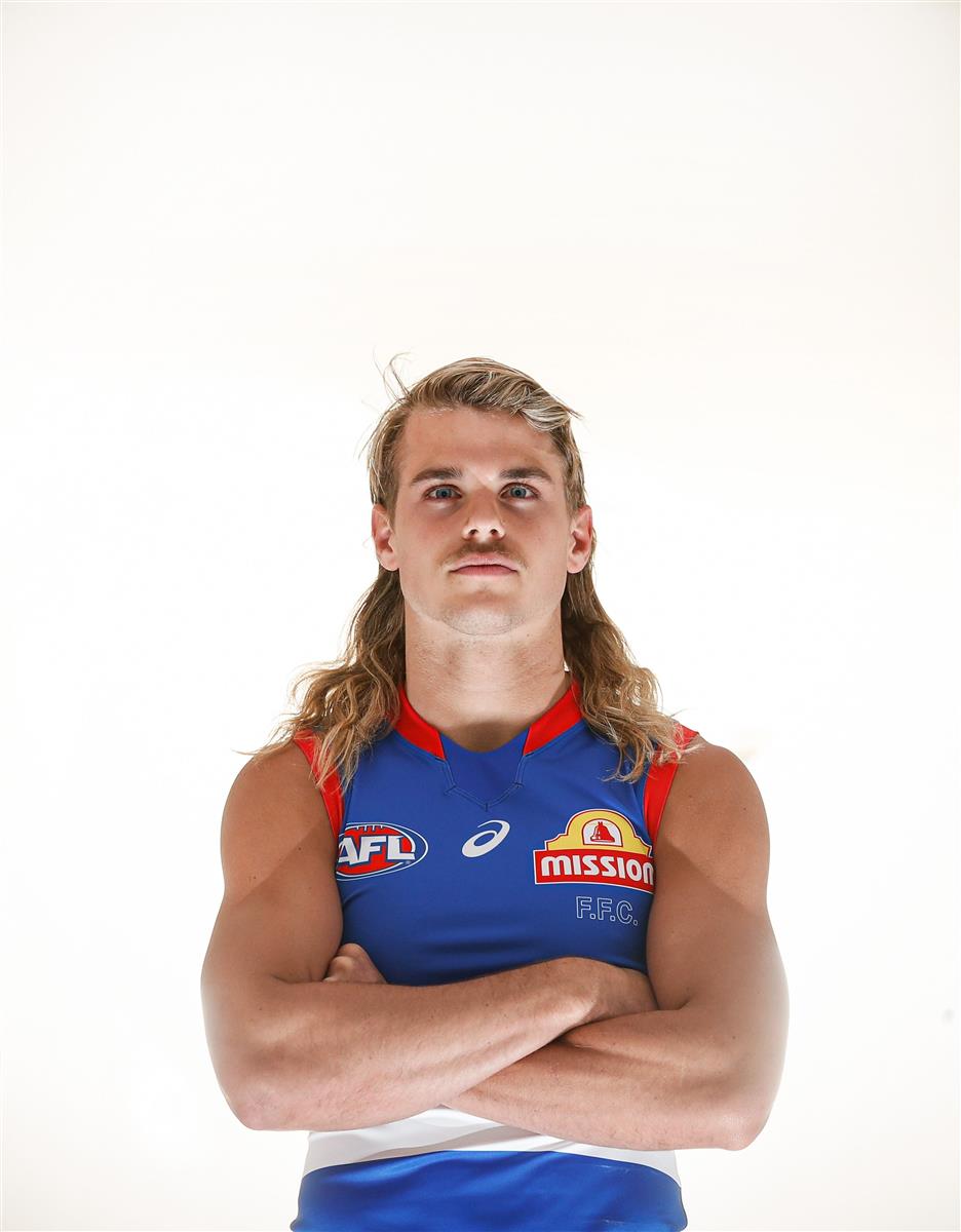 PERTH, AUSTRALIA - SEPTEMBER 20: Bailey Smith of the Bulldogs poses for a photograph during the Western Bulldogs photo opportunity on September 20, 2021 in Perth, Australia. (Photo by Michael Willson/AFL Photos via Getty Images)