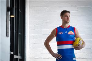 PERTH, AUSTRALIA - SEPTEMBER 20: Josh Schache of the Bulldogs poses for a photograph during the Western Bulldogs photo opportunity on September 20, 2021 in Perth, Australia. (Photo by Michael Willson/AFL Photos via Getty Images)