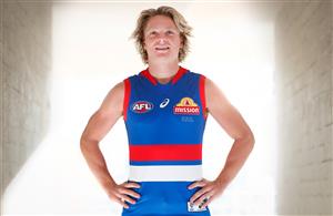 PERTH, AUSTRALIA - SEPTEMBER 20: Cody Weightman of the Bulldogs poses for a photograph during the Western Bulldogs photo opportunity on September 20, 2021 in Perth, Australia. (Photo by Michael Willson/AFL Photos via Getty Images)