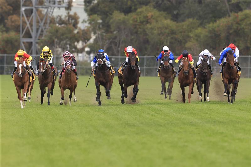 SYDNEY, AUSTRALIA - SEPTEMBER 25: Tim Clark on In The Congo (L), wins race 8 the XXXX Golden Rose during Sydney Racing on Golden Rose Day at Rosehill Gardens on September 25, 2021 in Sydney, Australia. (Photo by Mark Evans/Getty Images)