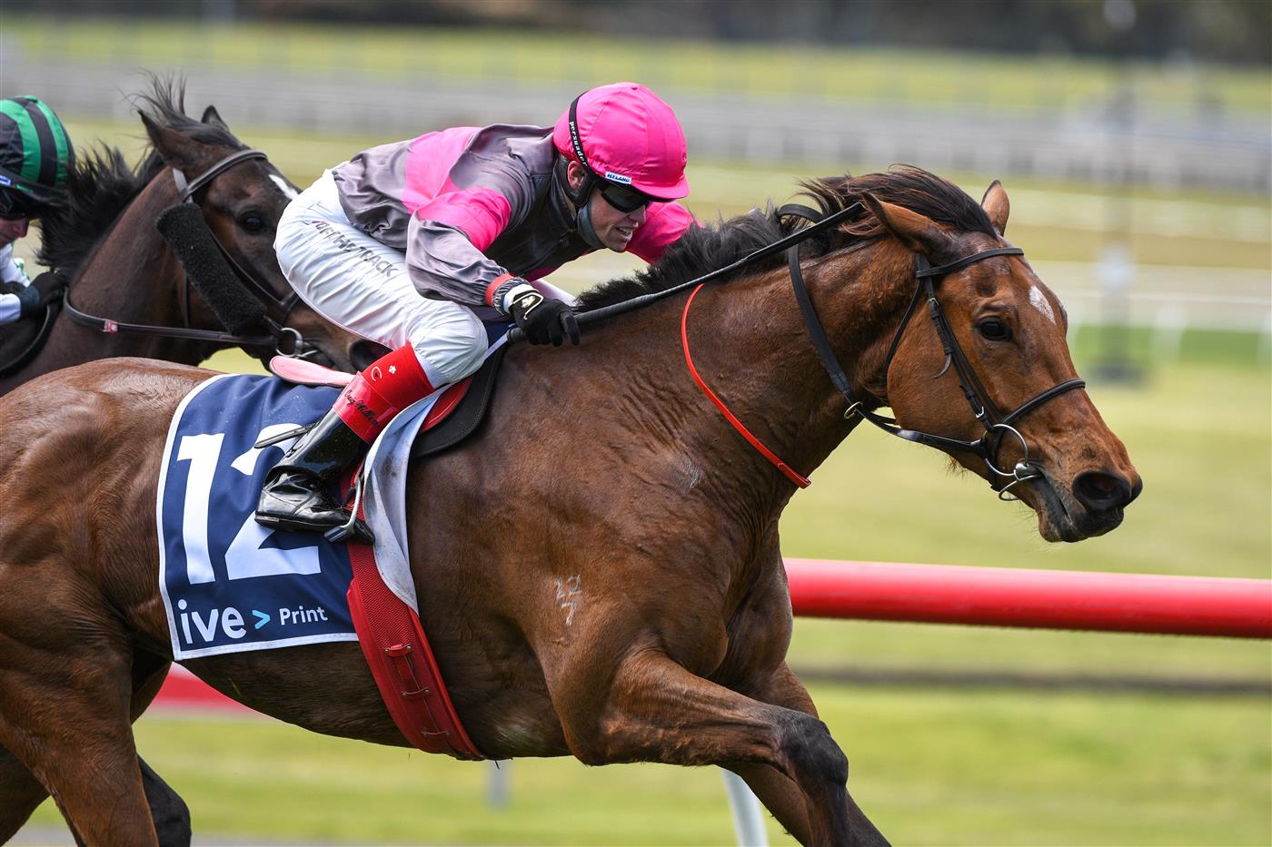 MELBOURNE, AUSTRALIA - SEPTEMBER 25: Craig Williams riding Sirileo Miss winning Race 2, the Ive Print Handicap,  during Melbourne Racing at Sandown Racecourse on September 25, 2021 in Melbourne, Australia. (Photo by Vince Caligiuri/Getty Images)