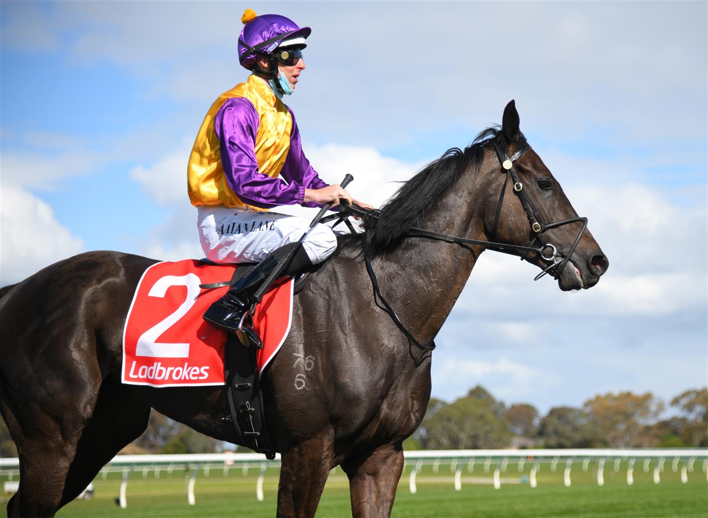 MELBOURNE, AUSTRALIA - SEPTEMBER 25: Damian Lane riding Elephant winning  race 5,  the Ladbrokes Sandown Stakes, during Melbourne Racing at Sandown Racecourse on September 25, 2021 in Melbourne, Australia. (Photo by Vince Caligiuri/Getty Images)