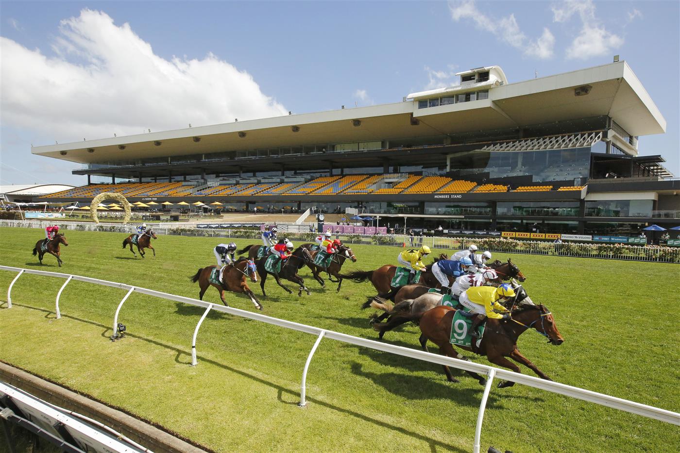 SYDNEY, AUSTRALIA - SEPTEMBER 25: Kerrin McEvoy on The Fossil (yellow), wins race 2 the TAB highway Class 2 Handicap during Sydney Racing on Golden Rose Day at Rosehill Gardens on September 25, 2021 in Sydney, Australia. (Photo by Mark Evans/Getty Images)