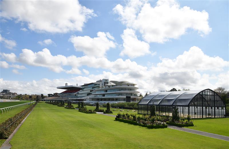 MELBOURNE, AUSTRALIA - OCTOBER 02: Spring Carnival  Marquee is seen during Melbourne Racing at Flemington Racecourse on October 02, 2021 in Melbourne, Australia. Crowds could be back for the Cup Carnival in November. (Photo by Vince Caligiuri/Getty Images)