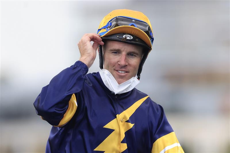 SYDNEY, AUSTRALIA - OCTOBER 02: Tommy Berry on Masked Crusader returns to scale after winning race 6 the ACY Securities Premiere Stakes during Sydney Racing on Epsom Day at Royal Randwick Racecourse on October 02, 2021 in Sydney, Australia. (Photo by Mark Evans/Getty Images)