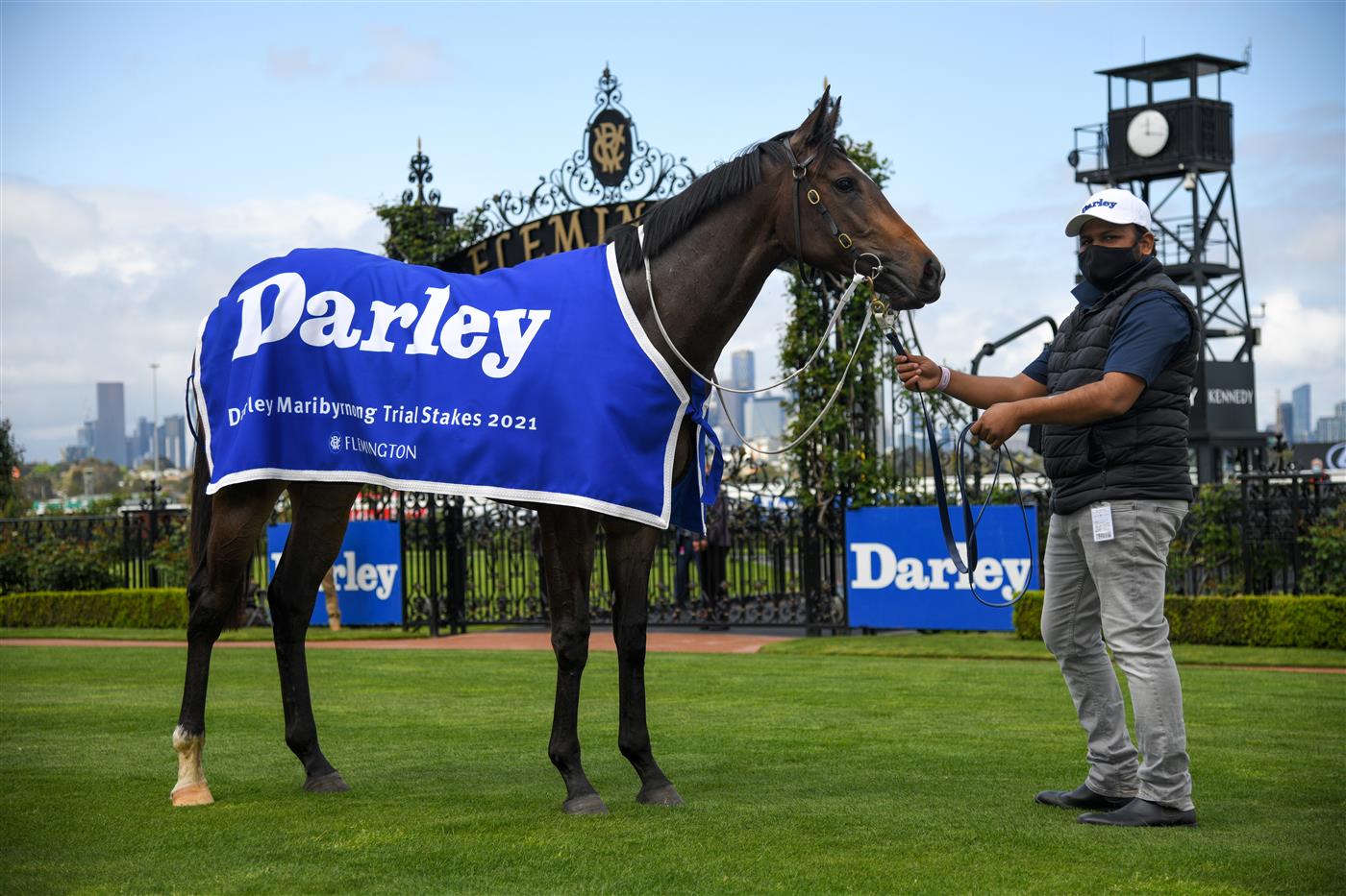 MELBOURNE, AUSTRALIA - OCTOBER 02: Get In The Spirit after winning Race 1, the Darley Maribyrnong Trial Stakes during Melbourne Racing at Flemington Racecourse on October 02, 2021 in Melbourne, Australia. (Photo by Vince Caligiuri/Getty Images)